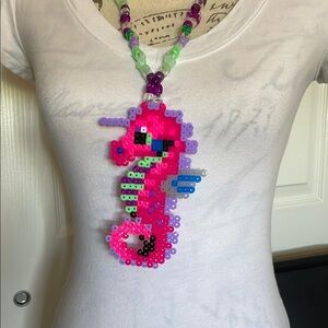 Seahorse Pendant Necklace – Colorful Beaded Ocean‑Theme Jewelry (One Size)